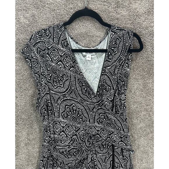 Old Navy Dress 2X Midi Black White Dots V Neck Cap Sleeve Rayon Career - Picture 1 of 8